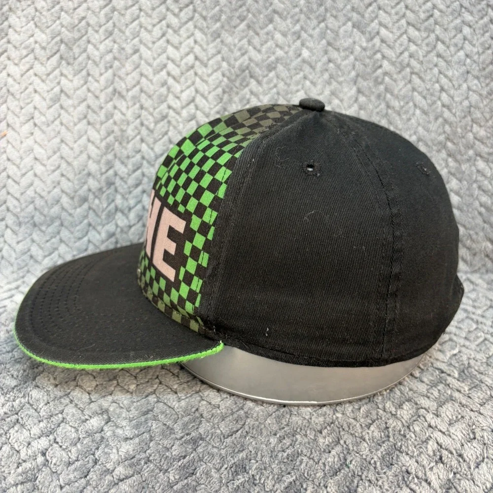 Minecraft Youth Snapback Hat Green Black Checkered Creeper Flat Brim Cap OSFM